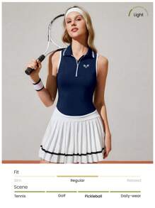 CourtClass 女式无袖撞色镶边运动 Polo 衫，夏季 - 藏蓝色 - 查看 4