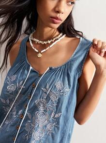 Bohemela Boho Denim Country Style Vintage Casual Western Cowboy Rose Embroidered Pattern Woven Denim Vest Boho Tops For Women
