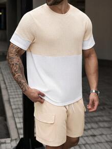 Manfinity Homme Conjunto de Camiseta e Shorts Casuais com Contraste de Cor e Recortes Plus Size Masculino, Verão - Multicolorido - Visão 5