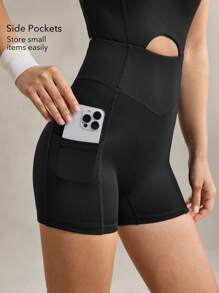 OutZeal 女士吸汗露背打结连体衣，带可拆卸胸垫，运动连体裤，适合日常健身和瑜伽 - 黑色 - 查看 4