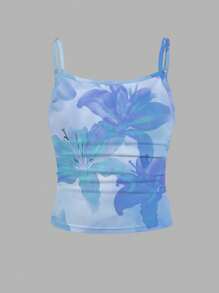 SHEIN Leap Crew 3 件套 Tween Girls 可爱兰花和百合花，清新蓝色扎染热带花卉度假风格花朵，Tween Girls 修身休闲吊带背心 3 件套，海滩复古风格休闲度假可爱 Y2K 椰子女孩波西米亚音乐节，适合夏季 - 彩色 - 查看 4