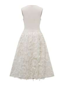 Rafferiza Elegant Vacation V-Neck Ruched Texture Splice Dress - Apricot - View 8