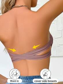 1pc Women's Lace Bandeau Bra, Wireless - Brown - View 2