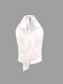 Women's Reversible Tie-Up Solid Color Loose Draped Neck Camisole - White - View 4