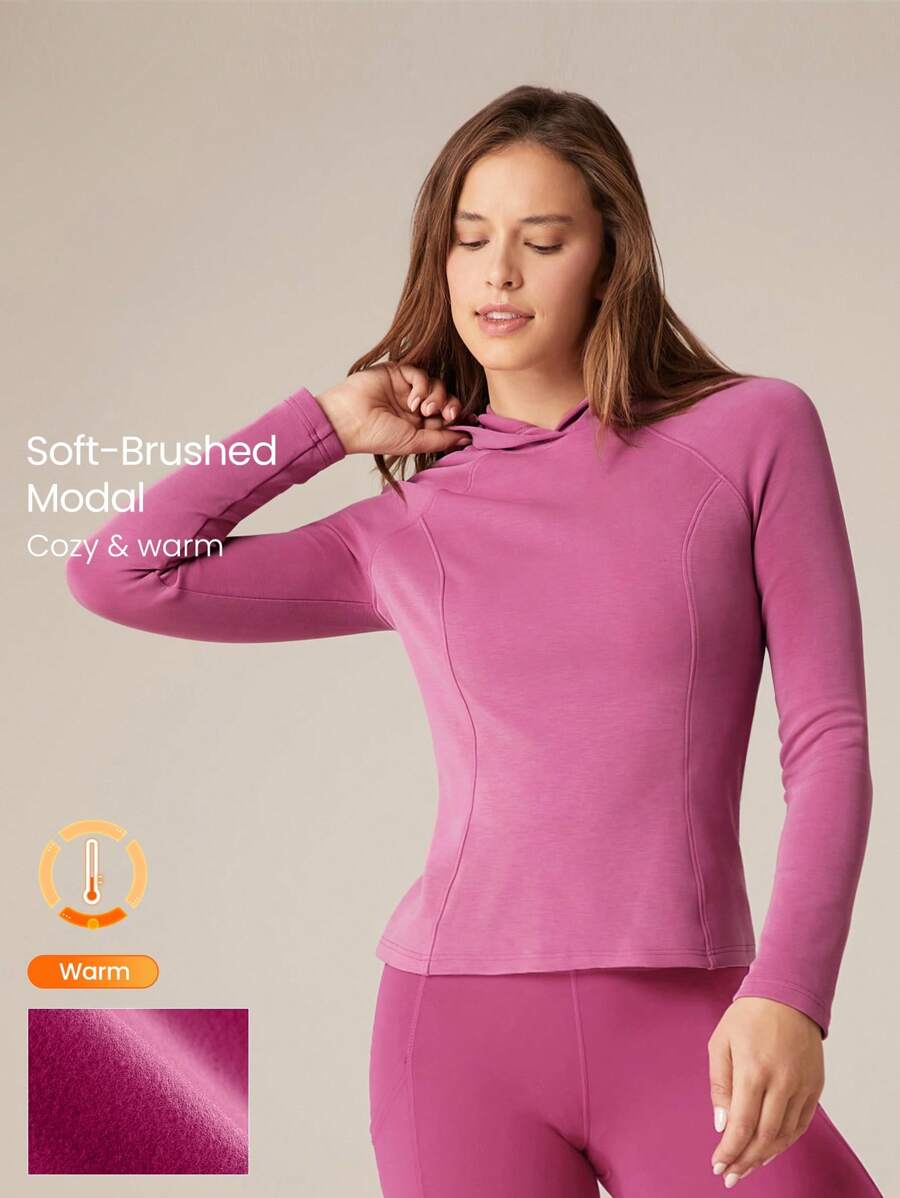 GLOWMODE Modal Fleece Warm Slim Fit Hooded Sweatshirt Daily Casual Full Winter - Mauve Purple - View 1