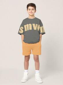 SUMWON Oversized Logo-Buchstabendruck, Streetwear, Sommer, Jugendmode, lässig, kurzärmlig, Rundhalsausschnitt, bequem, Lässig, Koordinaten, Alltag, Schule