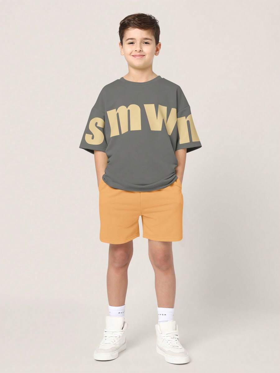 SUMWON Oversized Logo-Buchstabendruck, Streetwear, Sommer, Jugendmode, lässig, kurzärmlig, Rundhalsausschnitt, bequem, Lässig, Koordinaten, Alltag, Schule