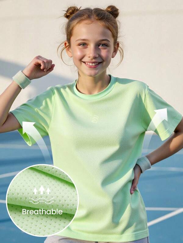 JNSQ Nouveau T-shirt de sport d'été ample pour préadolescentes/unisexe, T-shirt de sport décontracté et ample pour enfants avec col rond