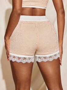 Sara Mezzanotti 镂空刺绣高腰蕾丝下摆短裤女夏季休闲浪漫 - 杏色 - 查看 2