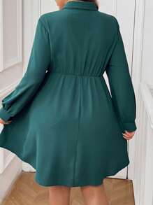 SHEIN Frenchy Plus Size Waist Cinched Green Casual Dress, Fashion Versatile Must-Have For Plus Size Women Everyday & Outings - Dark Green - View 2