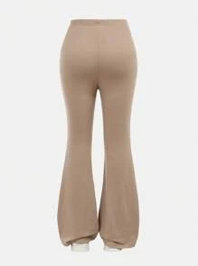 SHEIN Girlism Bộ 2 chiếc áo thun thể thao cổ tròn tay ngắn và quần ống loe cho bé gái tuổi teen - Màu Khaki - Xem 10