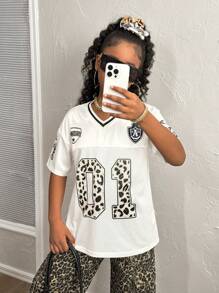 SLAYR Tween Girl Tween Girls' Casual Sporty Streetwear V-Neck Loose Fit T-Shirt Jersey - White - View 7