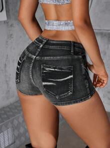 SHEIN ICON Women's Sexy Fitted Mini Denim Shorts, Summer - Black - View 2