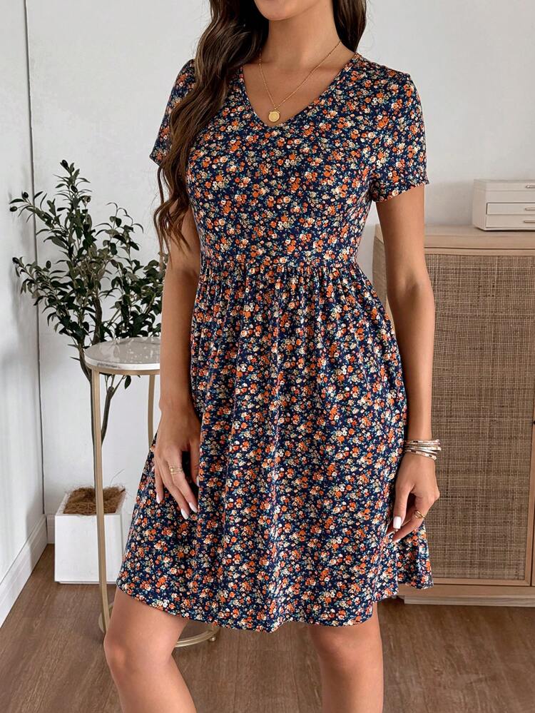 Women Floral Print Casual Short Sleeve Mini Dress Dresses For Women Summer