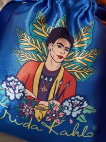 Frida Kahlo X SHEIN 1 pieza Antifaz para los ojos con estampado floral, hecho de tela de satén suave con alta opacidad, diseño lujoso y de moda