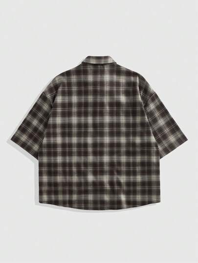 Street Life Men's Preppy Casual Plaid Single-Breasted Short Sleeve Shirt, For Summer