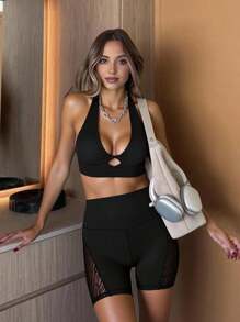 Innovista Pantalones cortos deportivos suaves y mantecosos para entrenamiento, con costuras de contraste, cintura alta, ropa deportiva diaria para yoga, entrenamiento HIIT, mallas elásticas de alto estiramiento, ropa de abrigo para otoño, movimiento cómodo y funcional, panel de malla de cebra transpirable con recorte, a prueba de sentadillas, para cardio, ciclismo, CrossFit, running, tenis, voleibol, paddle board, ejercicio al aire libre, a prueba de sudor, saludable, listo para TT, Reel de IG, INSTA OOTD, negro, morado, equipo de fitness para mamás trabajadoras, rendimiento atlético, minimalista, tonos naturales, estilo "chica limpia", Pilates, influencer de moda, diseño a rayas - Negro - Ver 5