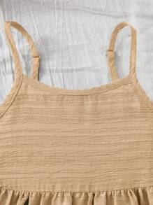 SHEIN Vestido sin mangas holgado de textura color caqui para bebé niña en vacaciones de verano - Caqui - Ver 5