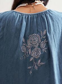 Bohemela Boho Denim Country Style Vintage Casual Western Cowboy Rose Embroidered Pattern Woven Denim Vest Boho Tops For Women