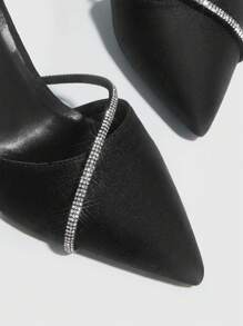 CUCCOO CHICEST Woman Shoes Glamorous Black Ankle Strap Rhinestone Decor Point Toe Stiletto Heeled Pumps For Summer Graduation Heels Prom Heels Vacation Shoes Summer Elegant Heels Spring Shoes Spring Break Easter For Christmas - Black - View 5