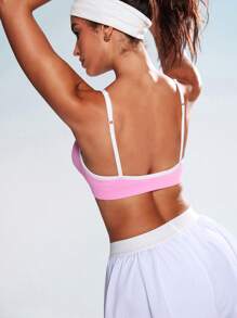 Easify SHEIN Sport Farbblock nahtloser dehnbarer Sport-BH mit Spaghettiträgern, Sommer Damen Sport-BHs Workout Top Frauen Damen Sport-BH Damen Bekleidung Athletic Workout Kleidung Frauen
