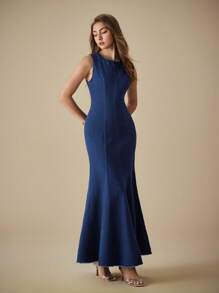 Selenza Women Solid Color Simple Sleeveless Denim Dress  Casual Elegant In Women - Blue - View 8