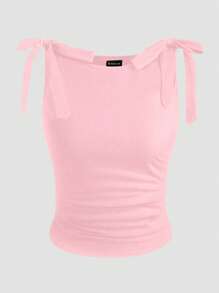 SHEIN Clasi Top sin mangas de verano para mujer con cuello redondo y diseño de tirante con lazo, estilo ajustado joven y de moda