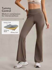 OutZeal 女式凉爽触感防晒交叉后腰喇叭运动裤健身日常休闲秋季 - 棕色 - 查看 2