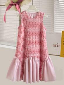 Tween Girl Fashion Elegant Sleeveless 3D Floral Mesh Splice Princess Party Dress - Pink - View 1