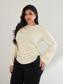 SHEIN Privé Camisa De Manga Acampanada Y Cintura Plisada Para Mujeres De Talla Grande