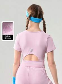 JNSQ Back To School Tween Girl Outdoor Sports Short Sleeve T-Shirt, Children's Round Neck 4-Needle 6-Thread 3M Reflective Print Professional Outdoor Sports T-Shirt - Pink - View 12