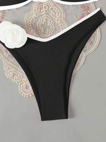 Swim Chiccia Bộ đồ bơi hoa trang trí khối màu cho nữ, đi nghỉ ở bãi biển - màu đen - Xem 4