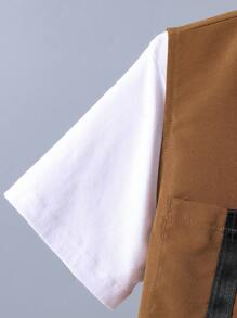 3 件套男童休闲翻领工装背心和短袖 T 恤和口袋工装裤春夏三件套服装 - 咖啡棕 - 查看 6