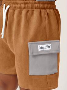 SUMWON Conjunto de dos piezas de terciopelo con mangas cortas y paneles de contraste para niños, ropa premium para otoño e invierno - Naranja - Ver 7