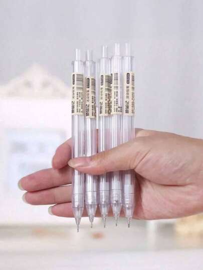 SHEIN 5pcs/Set Automatic Pencils White Simple Automatic Pen 0.5/0.7mm Student School Supplies Office Supplies Stationery Back To School, 0.5mm For Students, 0.7mm High-End Simple Design, 2 Choices (0.5/0.7) Available, Suitable For Students Children School Office Teaching Writing Tools
