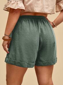 Travachic Plus Roll Up Hem Drawstring Waist Shorts - Army Green - View 2