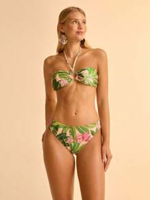 CAJUNI 2pcs/Set Women's Boho Tropical Banana Leaf Print Halter Beach Bikini Top And Bottoms, Summer - Multicolor - View 7