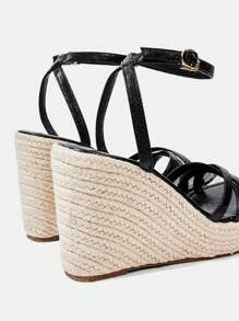 Styleloop Sandalias de cuña de plataforma de cuerda de cáñamo para mujer - Negro - Ver 5