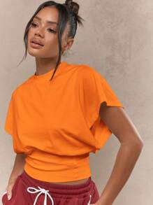 MISSGUIDED 超大号短袖短款 T 恤泡泡下摆收腰设计休闲夏秋季基本款日常必备 - 橘色 - 查看 3