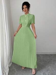 Elenzga Vestido midi elegante de mujer corte evasé con mangas cortas y volantes