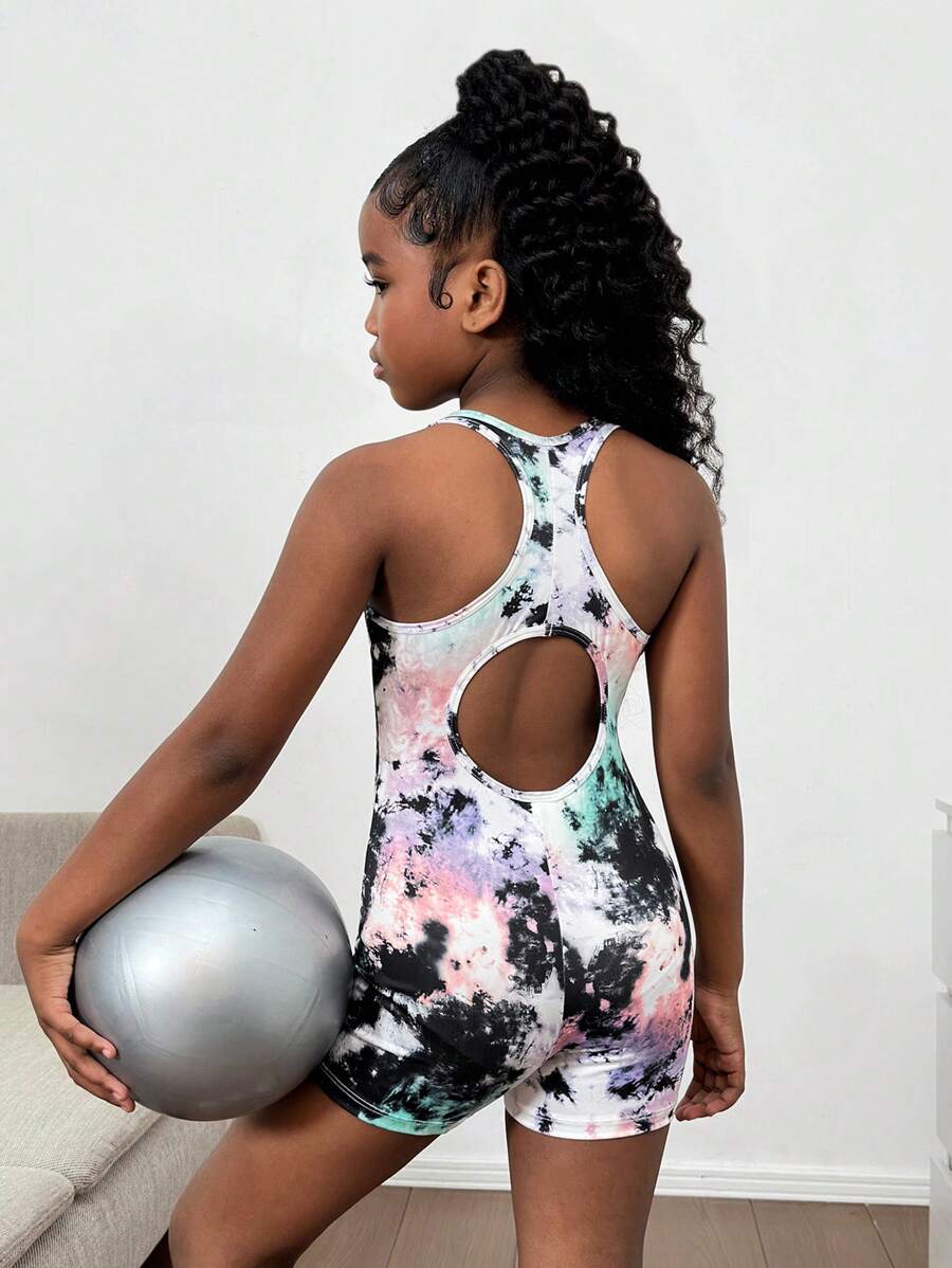 SHEIN Bộ đồ tập yoga không tay cổ chữ U khoét sâu nhuộm nhiều màu cho bé gái tuổi teen, mùa xuân/hè - Nhiều màu - Xem 1