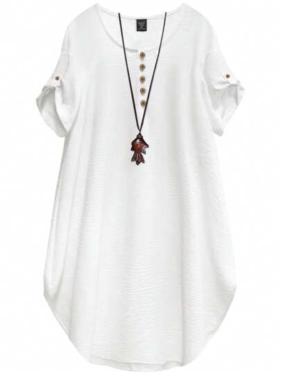 Linhara Plus Size Women Crew Neck Short Sleeve Casual Comfortable Design Sense Dress, Suitable For Daily Commute