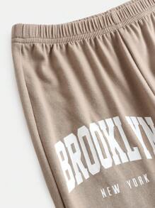 SHEIN Girlism Bộ 2 chiếc áo thun thể thao cổ tròn tay ngắn và quần ống loe cho bé gái tuổi teen - Màu Khaki - Xem 5