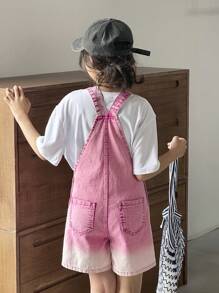 Tween-Mädchen Denim-Overall-Shorts, rosa Latz, Cargotaschen, gestickte Sterne, 100 % Baumwolle, Premium-Waschung, Beinausschnitt mit Ombre-Verblassung, lockere Passform, süß und niedlich für Ausflüge, Schule, Sport, Hauskleidung, verstellbare Träger, Unabhängigkeitstag, Musikfestival, Kindertagsgeschenk, passendes Schwestern-Set - Pink - Übersicht 2