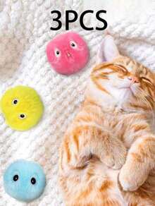 1pc/3pcs Squeak Ball Interactive Cat Plush Toy Ball - Cat Squeak Sound Training Toy - Fun Pet Toy Ball For Playing And Exercise, Cat Plush Ball, Cat Toy Ball, Interactive Indoor Cat Toy, Training Cat Toy - Multicolor - View 5