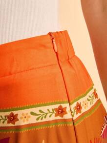 CAJUNI Women's Boho Tropical Coconut Tree, Parrot, Tropical Floral Orange Print, 4-Grid Square Scarf, Casual Beach Wide Leg Pants, Summer - Multicolor - View 6