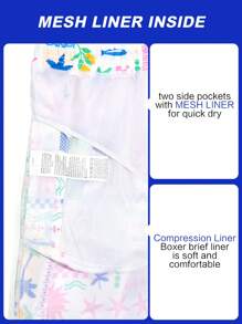 Surfspeed Men's Vacation Casual Tropical Print Beach Shorts - Pink - View 6