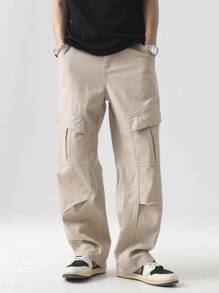 Manfinity Hypemode Quần Jeans Ống Thẳng Nhiều Túi Baggy Thường Ngày Cho Nam, Đa Năng - Màu be - Xem 3