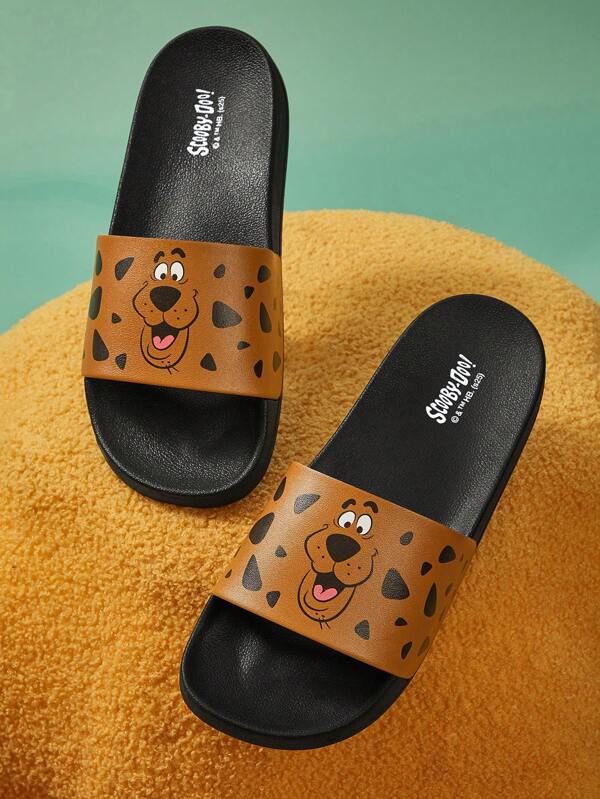 SCOOBY-DOO X SHEIN Cute Cartoon Dog PVC Slip-On Slippers, Suitable For Indoor/Outdoor, Unisex Design For Men And Women, Black