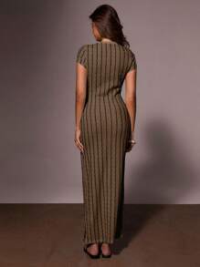 Athîral 女式夏季圆领短袖条纹修身长裙